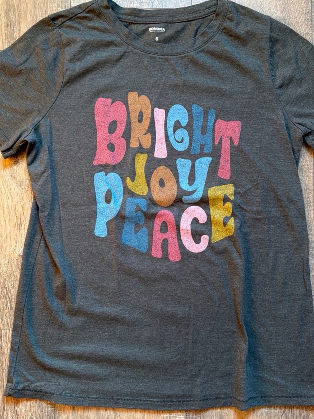 Sonoma Black Short-Sleeve Tee with Multicolor 'Bright Joy Peace' Graphic